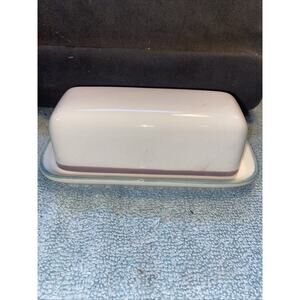Pfaltzgraff Juniper Covered Butter Dish Cream w/ Green & Burgundy Purple EUC